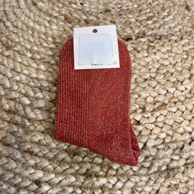 V316- Chaussettes paillettes "Pétillante" - rouge - sans-taille