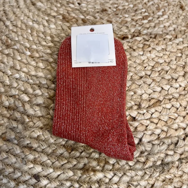 V316- Chaussettes paillettes "Pétillante" - rouge - sans-taille