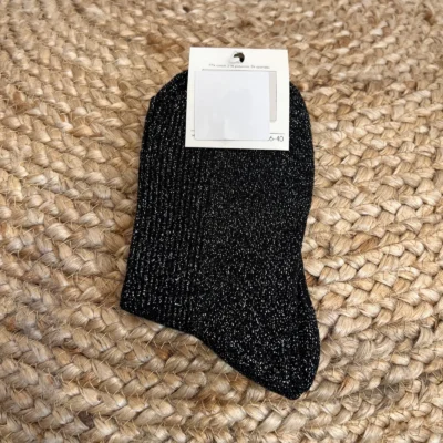 V316- Chaussettes paillettes "Pétillante" - noir - sans-taille