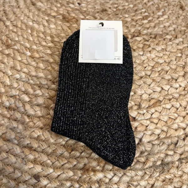 V316- Chaussettes paillettes "Pétillante" - noir - sans-taille