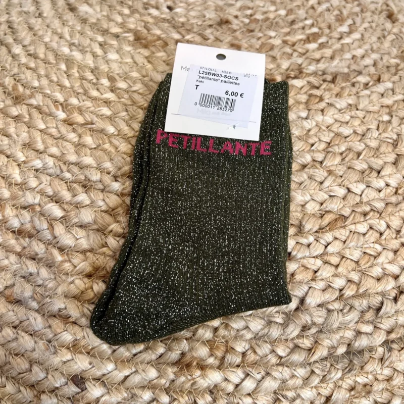 Chaussettes paillettes "Pétillante" - kaki - sans-taille