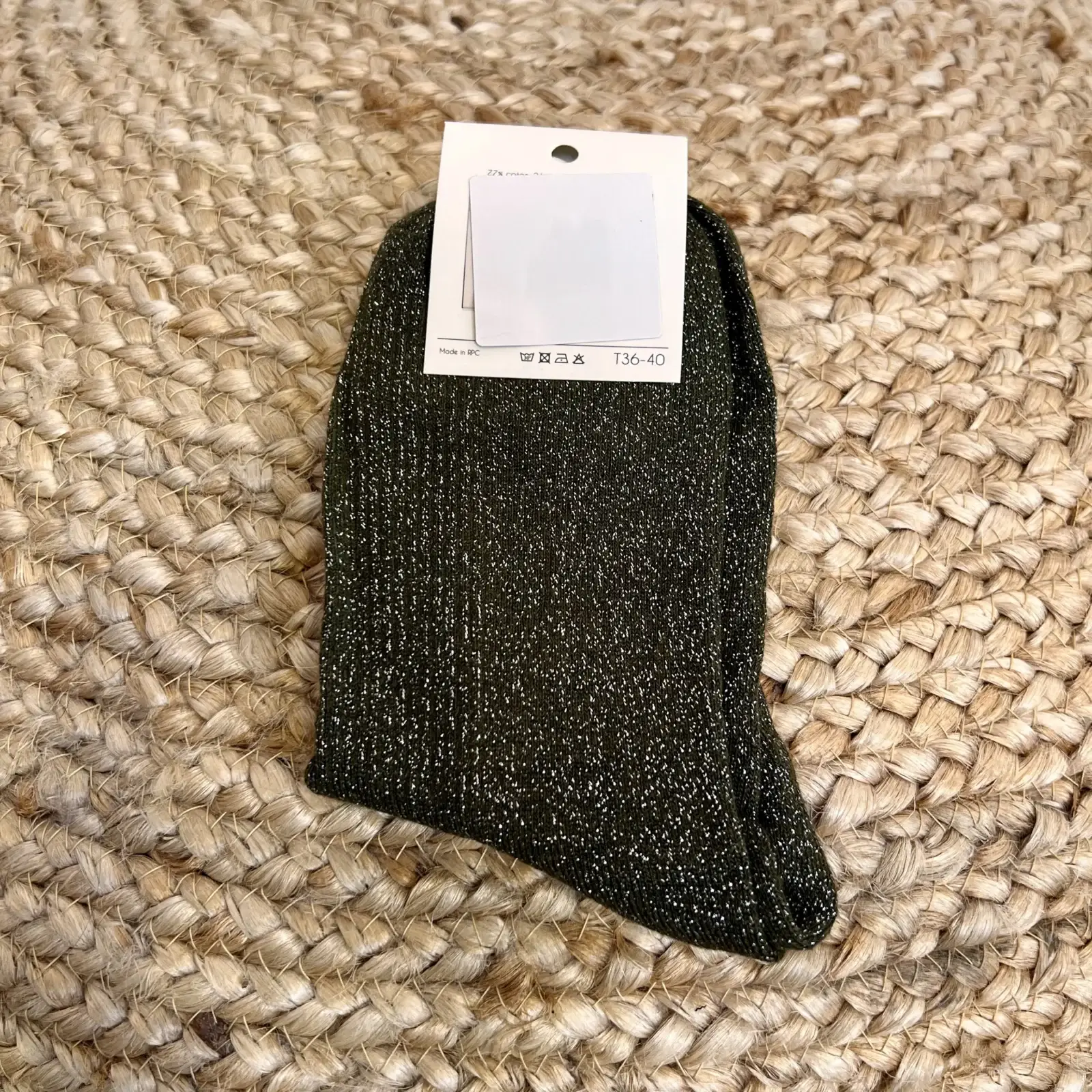 V316- Chaussettes paillettes "Pétillante" - kaki - sans-taille