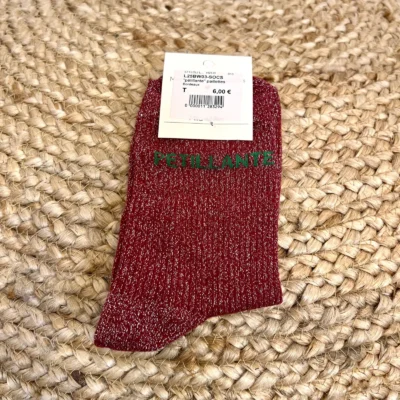 V316- Chaussettes paillettes "Pétillante" - bordeaux - sans-taille