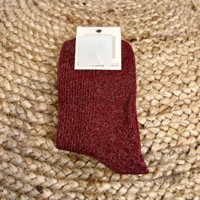 V316- Chaussettes paillettes "Pétillante" - bordeaux - sans-taille