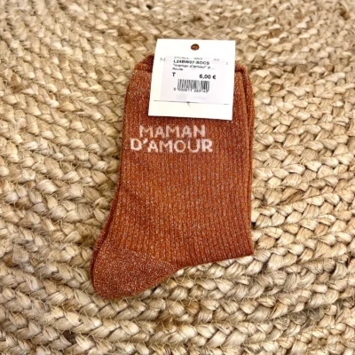 V315- Chaussettes paillettes "Maman d'Amour" - rouille - sans-taille