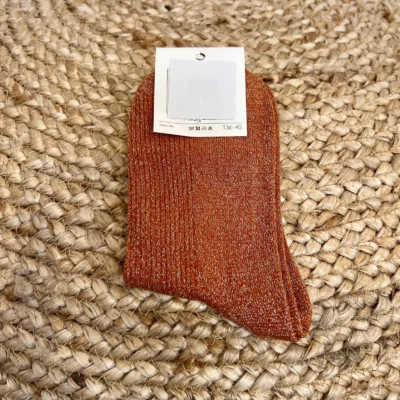 V315- Chaussettes paillettes "Maman d'Amour" - rouille - sans-taille