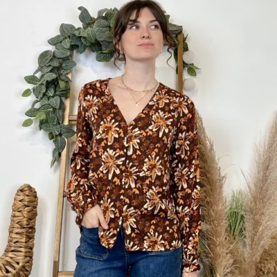 K011- Chemise imprimé automnal (T36-T38) - marron - 38