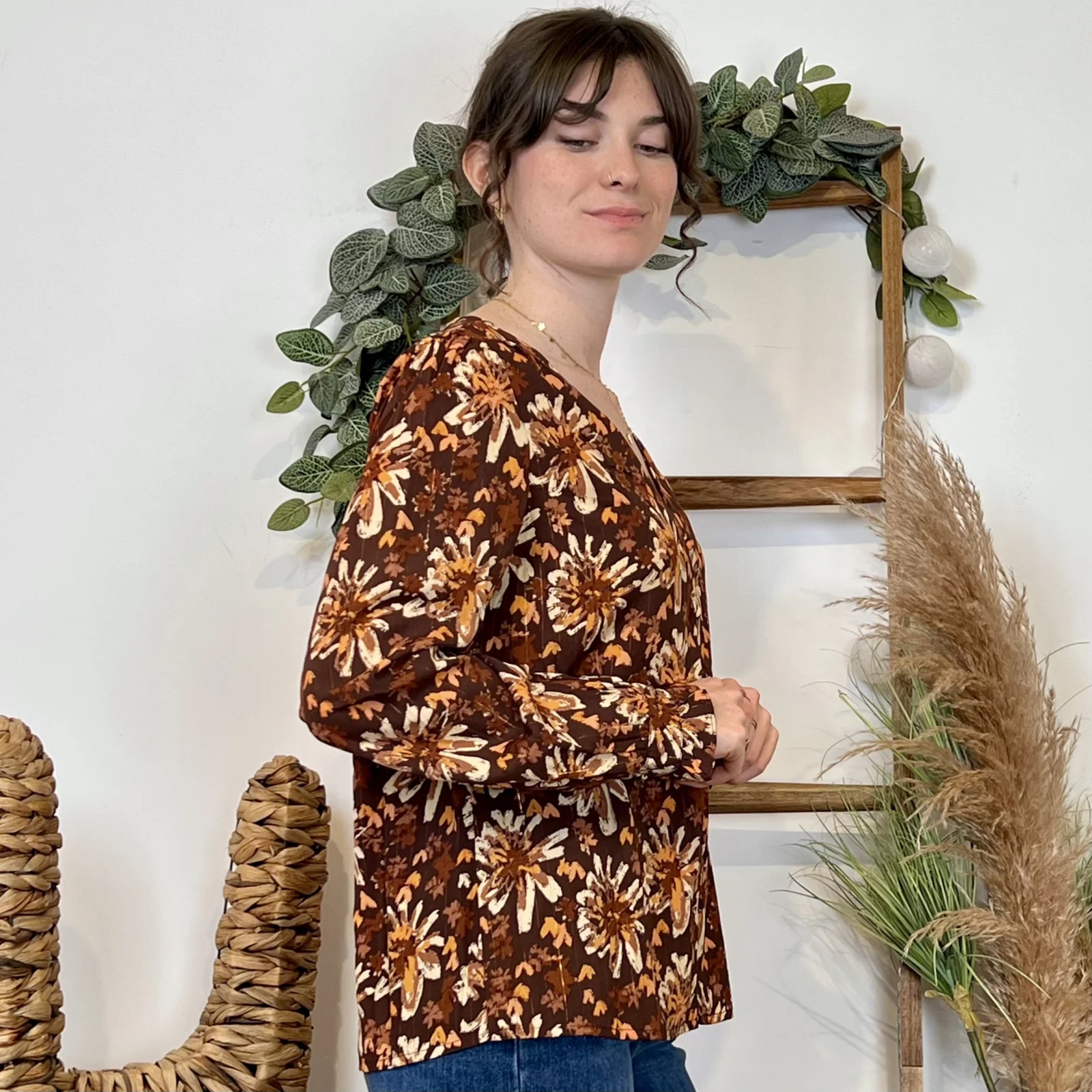 K011- Chemise imprimé automnal (T36-T38) - marron - 38