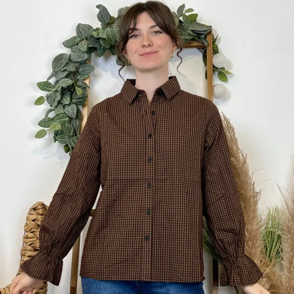 K019- Chemisier imprimé vichy (T36-T40) - marron - 38