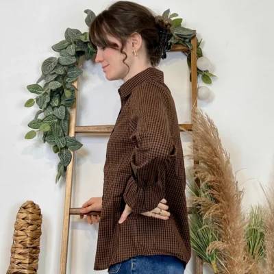 K019- Chemisier imprimé vichy (T36-T40) - marron - 38