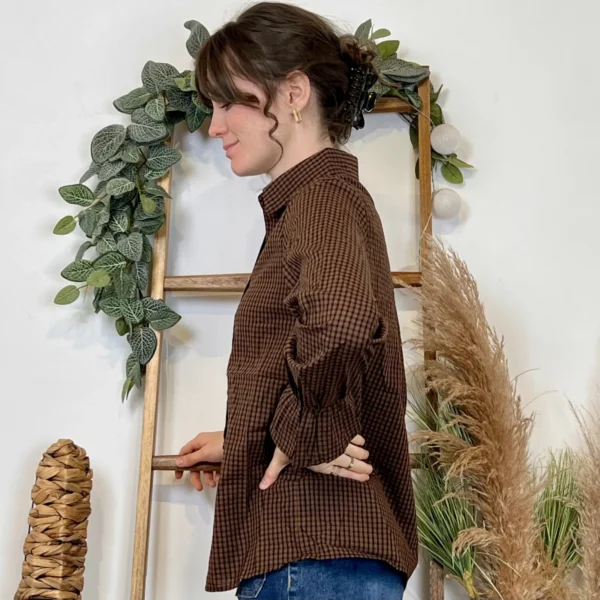 K019- Chemisier imprimé vichy (T36-T40) - marron - 38