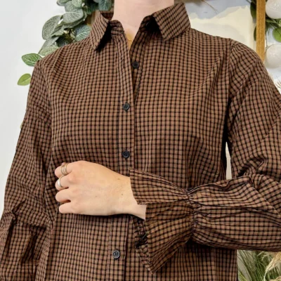 K019- Chemisier imprimé vichy (T36-T40) - marron - 38