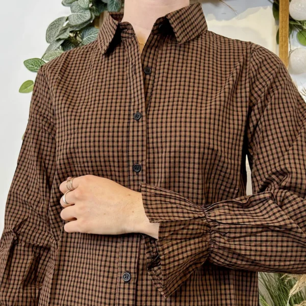 K019- Chemisier imprimé vichy (T36-T40) - marron - 38