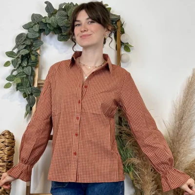 K019- Chemisier imprimé vichy (T36-T40) - rouille - 38