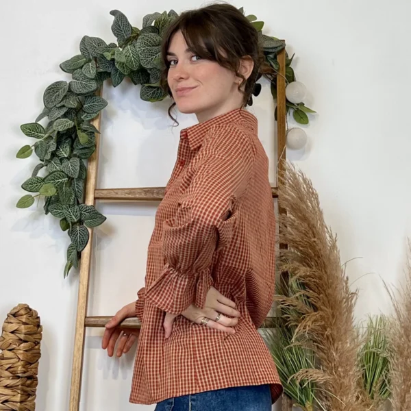 K019- Chemisier imprimé vichy (T36-T40) - rouille - 38