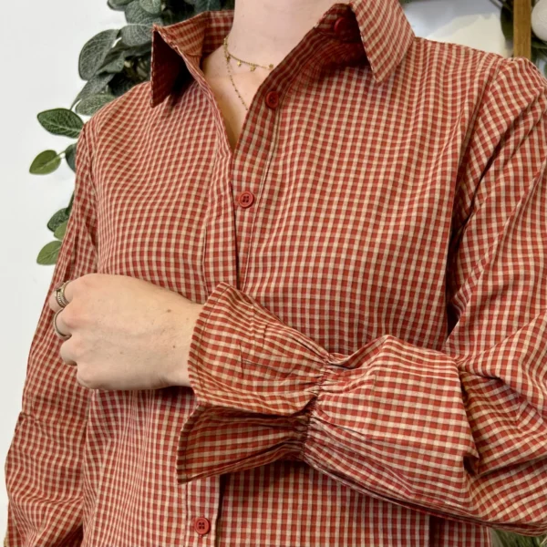 K019- Chemisier imprimé vichy (T36-T40) - rouille - 38