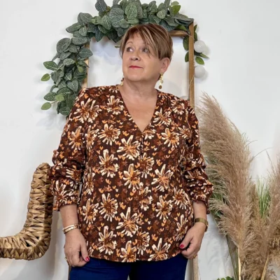 K021 - Chemise imprimé automnal (T40-T48) - marron - 48