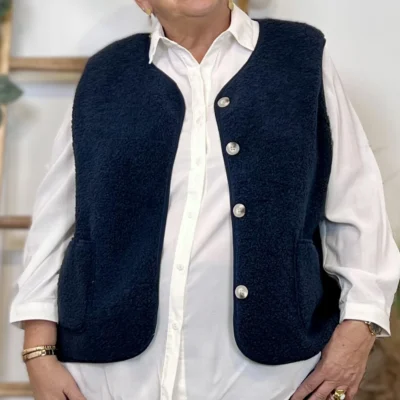 J914- Gilet sans manche moutonné (T40-T48) - marine - 48