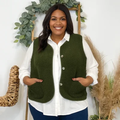 J914- Gilet sans manche moutonné (T40-T48) - kaki - 48