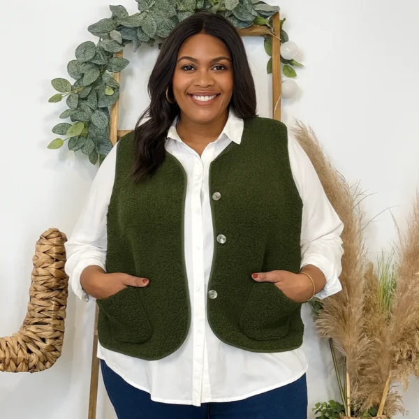 J914- Gilet sans manche moutonné (T40-T48) - kaki - 48