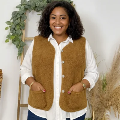 J914- Gilet sans manche moutonné (T40-T48) - camel - 48