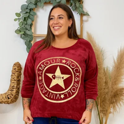 Z076- Sweat velours «Rock» (Gt) 🇮🇹 - bordeaux - taille-unique