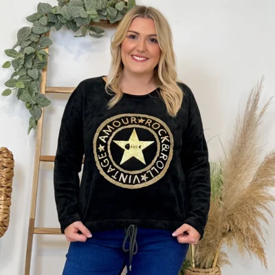 Z076- Sweat velours «Rock» (Gt) 🇮🇹 - noir - taille-unique