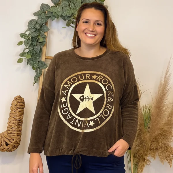 Z076- Sweat velours «Rock» (Gt) 🇮🇹 - marron - taille-unique