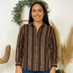 Chemisier femme imprimé vertical BY ONE T36-T40 - marron - 38