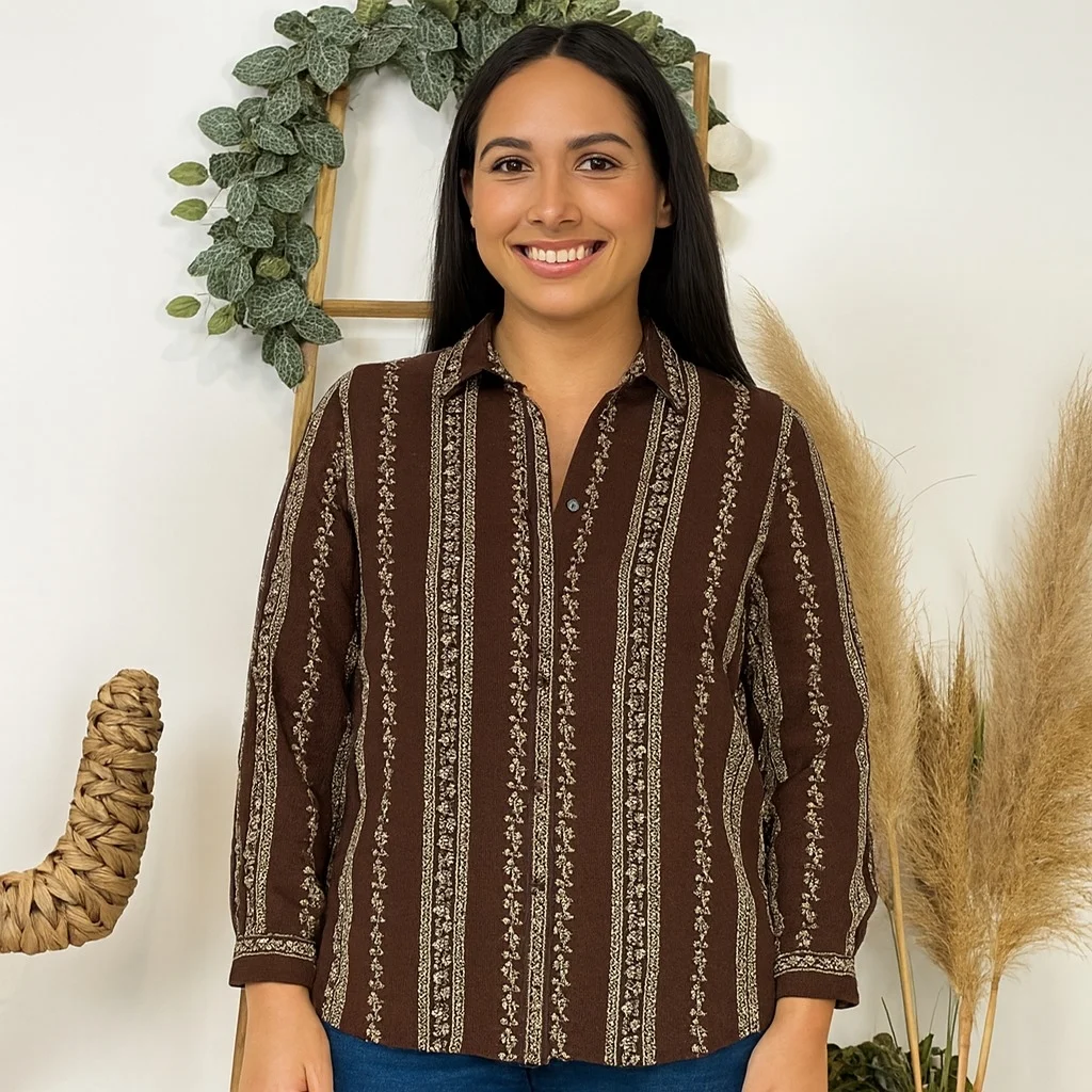 Chemisier femme imprimé vertical BY ONE T36-T40 - marron - 38