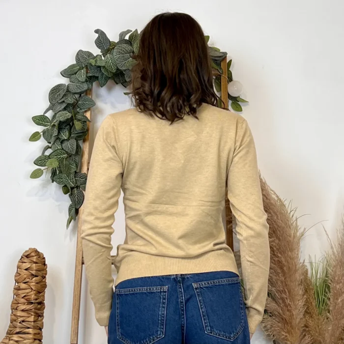 Pull fin col V femme VOGGO T36-T46 - taupe - 44