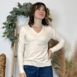 Pull fin col V femme VOGGO T36-T46 - ecru - 44