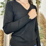 Pull fin col V femme VOGGO T36-T46 - noir - 44