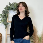 Pull fin col V femme VOGGO T36-T46 - noir - 44