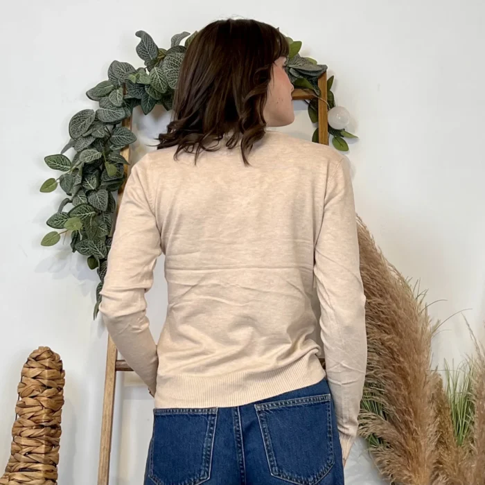 Pull fin col V femme VOGGO T36-T46 - beige - 36