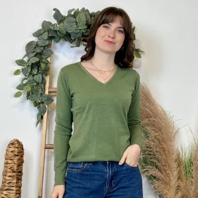 Y372- Pull FIN sans laine «Voggo» (T36-T48) - kaki - 44