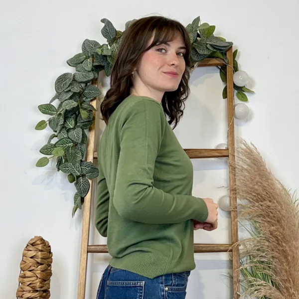 Y372- Pull FIN sans laine «Voggo» (T36-T48) - kaki - 44