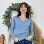 Pull fin col V femme VOGGO T36-T46 - bleu-ciel - 44