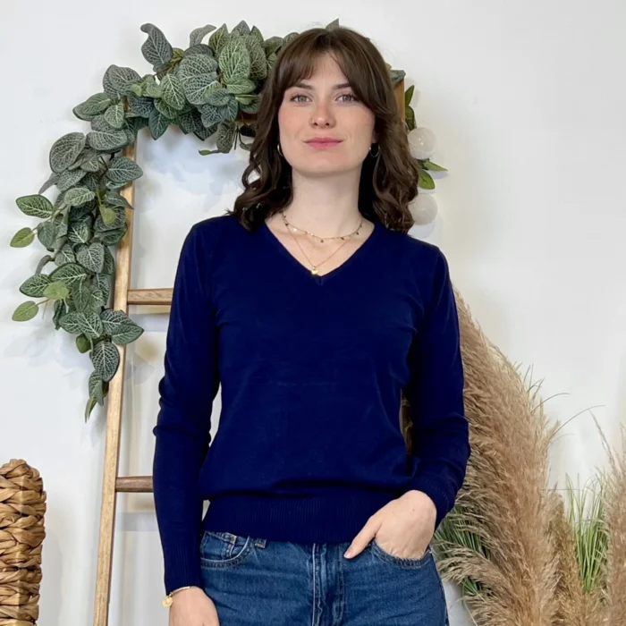 Pull fin col V femme VOGGO T36-T46 - marine - 44