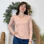 Pull fin col V femme VOGGO T36-T46 - rose-poudre - 44