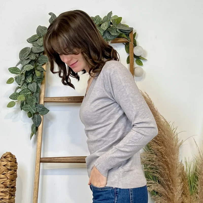 Pull fin col V femme VOGGO T36-T46 - gris - 44