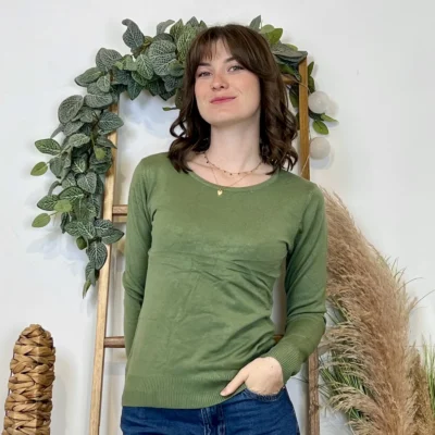 Y376- Pull FIN sans laine «Voggo» (T36-T48) - kaki - 44