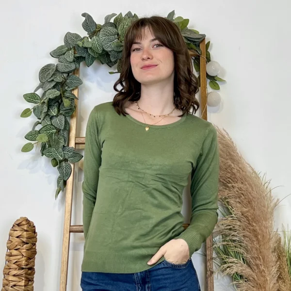 Y376- Pull FIN sans laine «Voggo» (T36-T48) - kaki - 44