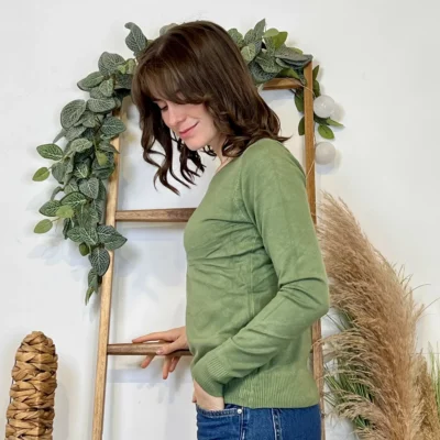 Y376- Pull FIN sans laine «Voggo» (T36-T48) - kaki - 44