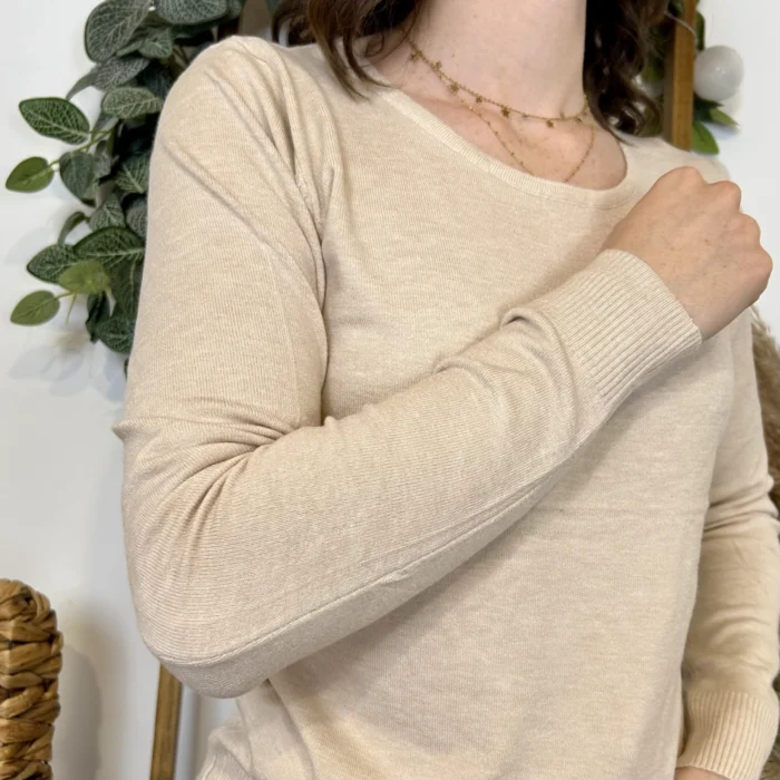 Pull fin col rond femme VOGGO T36-T46 - beige - 44
