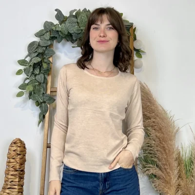 Y376- Pull FIN sans laine «Voggo» (T36-T48) - beige - 44