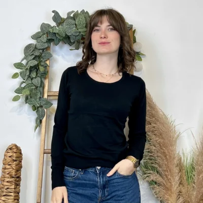 Y376- Pull FIN sans laine «Voggo» (T36-T48) - noir - 44