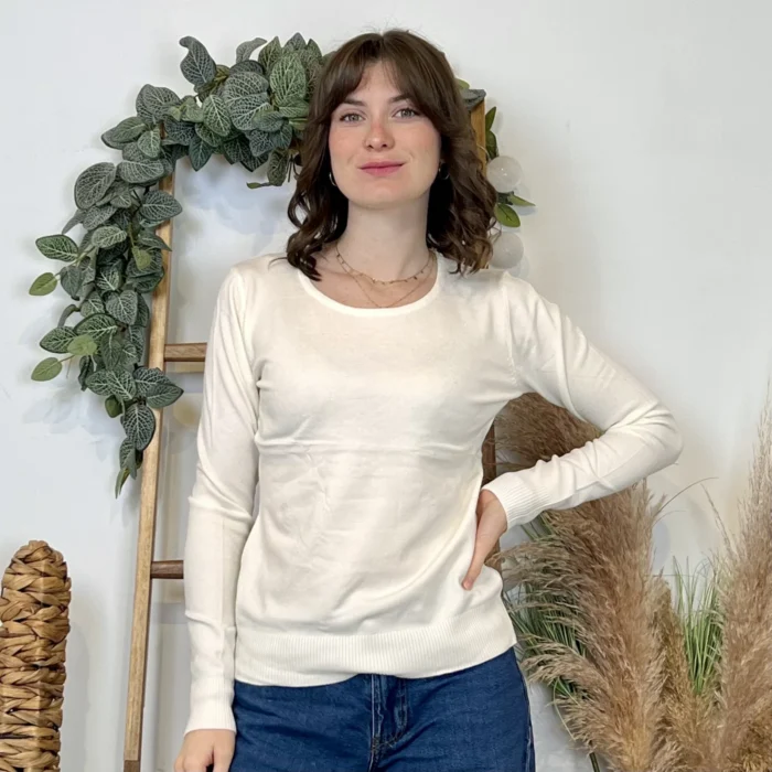 Pull fin col rond femme VOGGO T36-T46 - ecru - 44