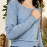 Pull fin col rond femme VOGGO T36-T46 - bleu-ciel - 44