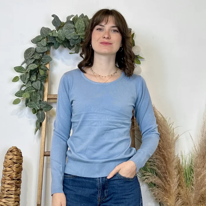 Pull fin col rond femme VOGGO T36-T46 - bleu-ciel - 44